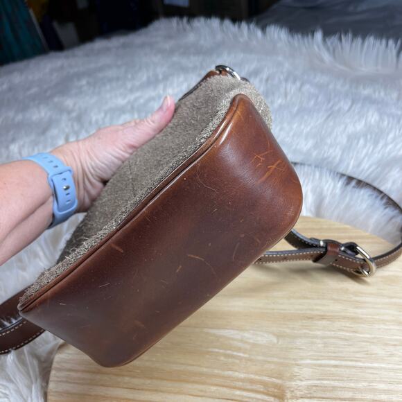 Dooney & Bourke Crossbody Purse Adj Strap Brown Leather/Gray Suede Vintage Purse - Picture 8 of 16